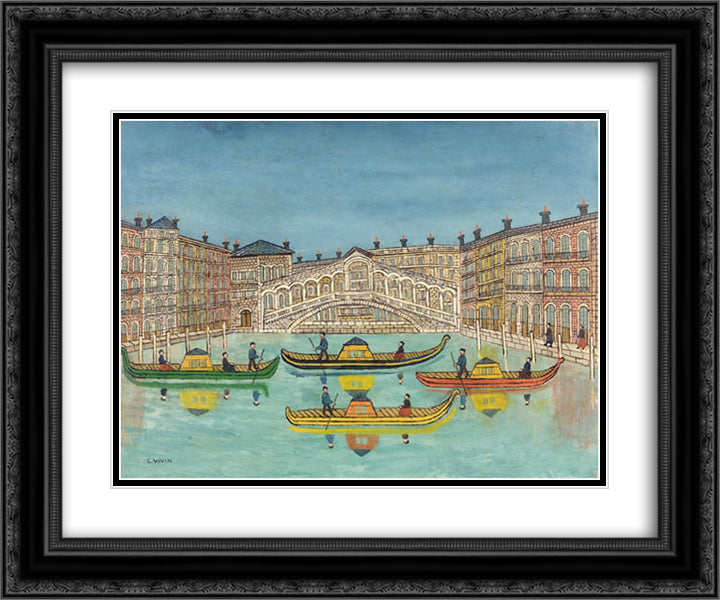 Le Pont du Rialto 24x20 Black Ornate Wood Framed Art Print Poster with Double Matting by Vivin, Louis