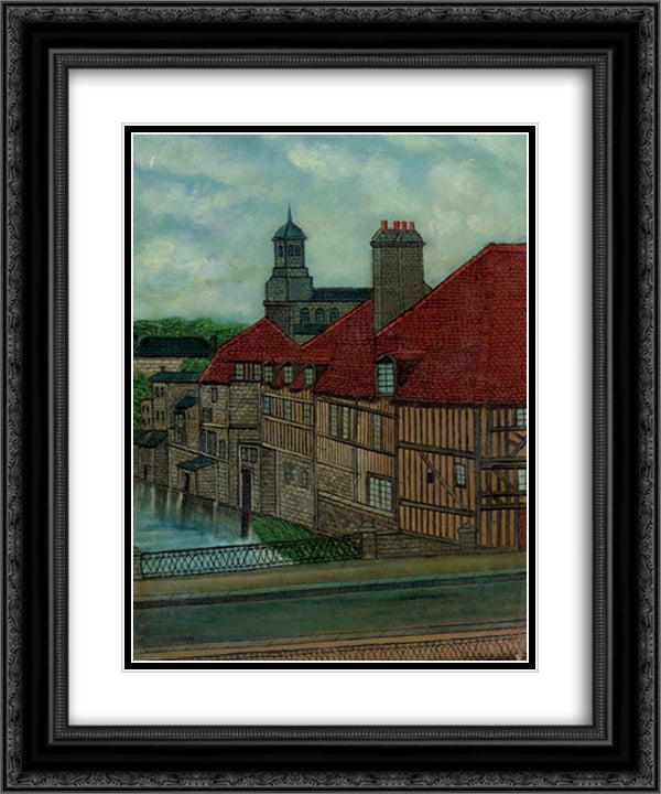 L'eglise St. Desir 20x24 Black Ornate Wood Framed Art Print Poster with Double Matting by Vivin, Louis