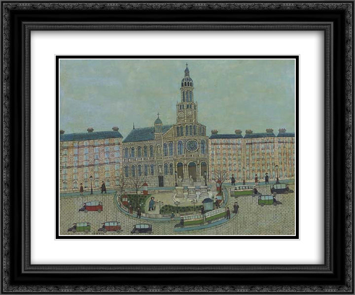 Paris, L'Eglise de la Trinite 24x20 Black Ornate Wood Framed Art Print Poster with Double Matting by Vivin, Louis