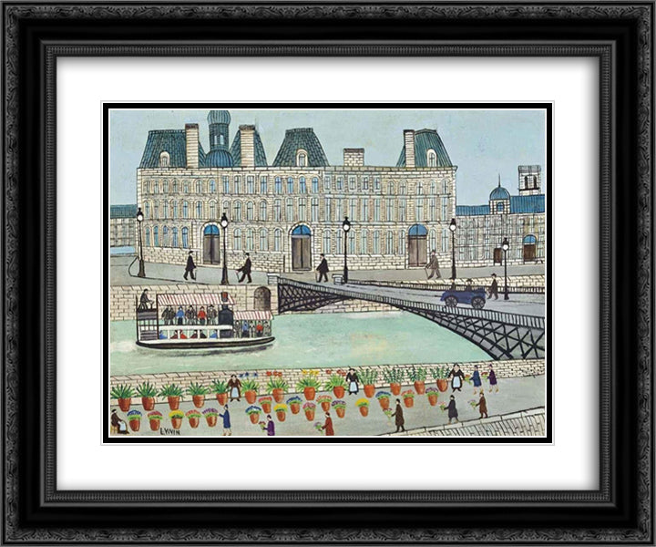 Quai aux fleurs 24x20 Black Ornate Wood Framed Art Print Poster with Double Matting by Vivin, Louis