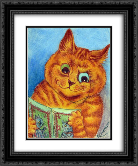 A GOOD READ 20x24 Black Ornate Wood Framed Art Print Poster with Double Matting by Wain, Louis