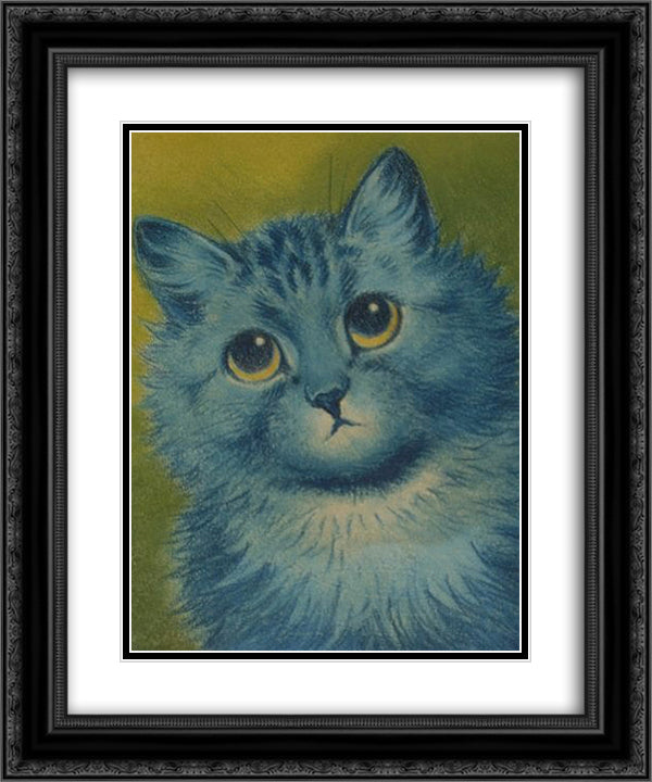 Blue Cat 20x24 Black Ornate Wood Framed Art Print Poster with Double Matting by Wain, Louis