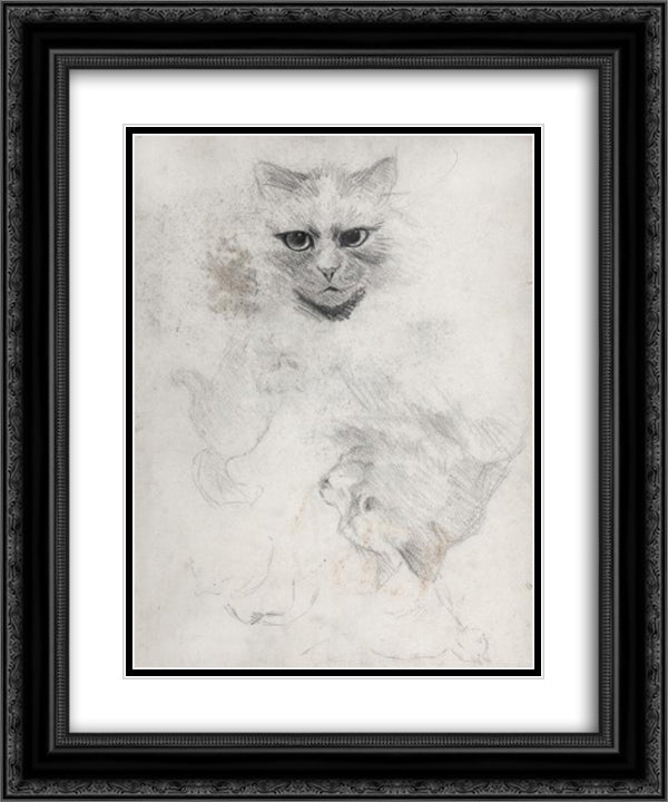 DARK-EYED CAT 20x24 Black Ornate Wood Framed Art Print Poster with Double Matting by Wain, Louis