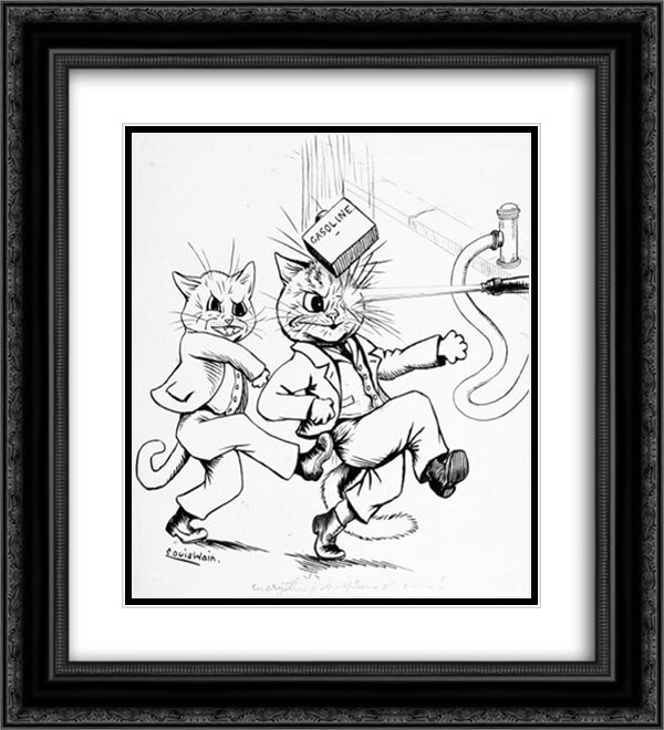 EVERYTHING HAPPENS AT ONCE! 20x22 Black Ornate Wood Framed Art Print Poster with Double Matting by Wain, Louis