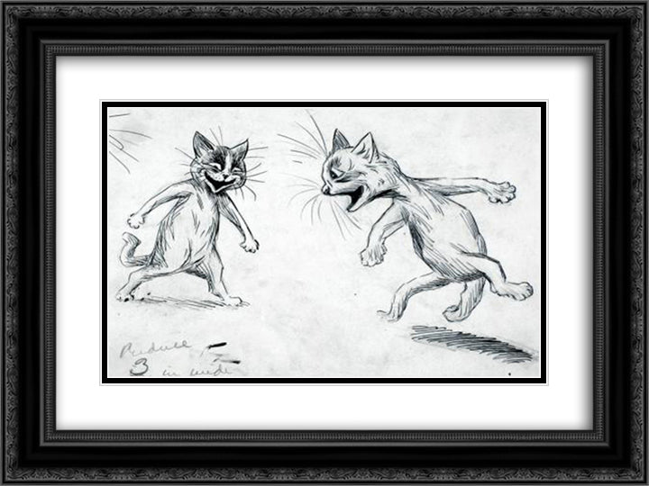 LAUGHING CATS 24x18 Black Ornate Wood Framed Art Print Poster with Double Matting by Wain, Louis