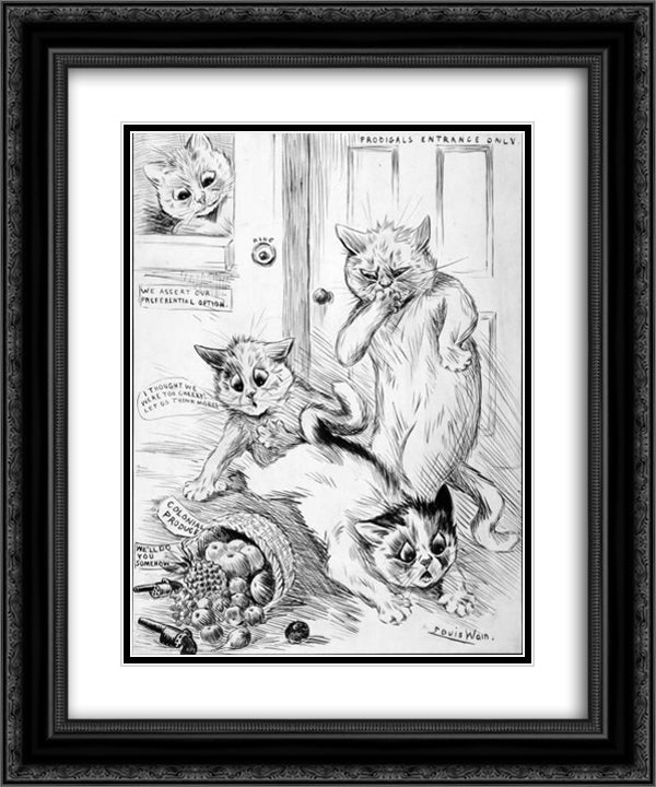 THE BANGED DOOR 20x24 Black Ornate Wood Framed Art Print Poster with Double Matting by Wain, Louis