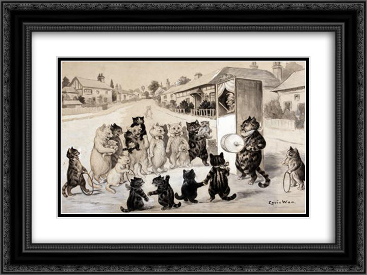 THE PUNCH AND JUDY SHOW 24x18 Black Ornate Wood Framed Art Print Poster with Double Matting by Wain, Louis
