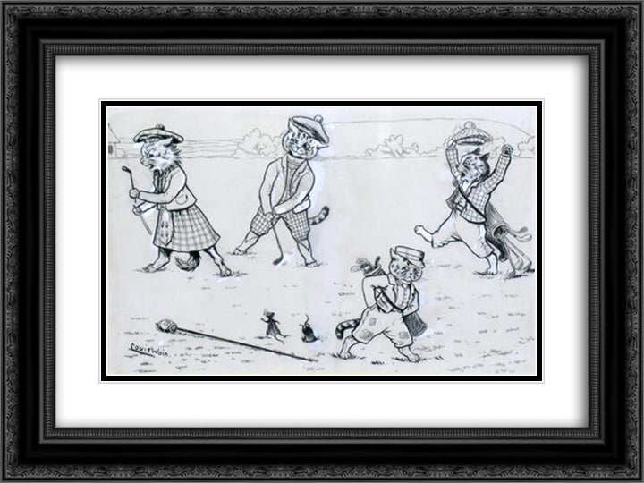 THE PUTT 24x18 Black Ornate Wood Framed Art Print Poster with Double Matting by Wain, Louis
