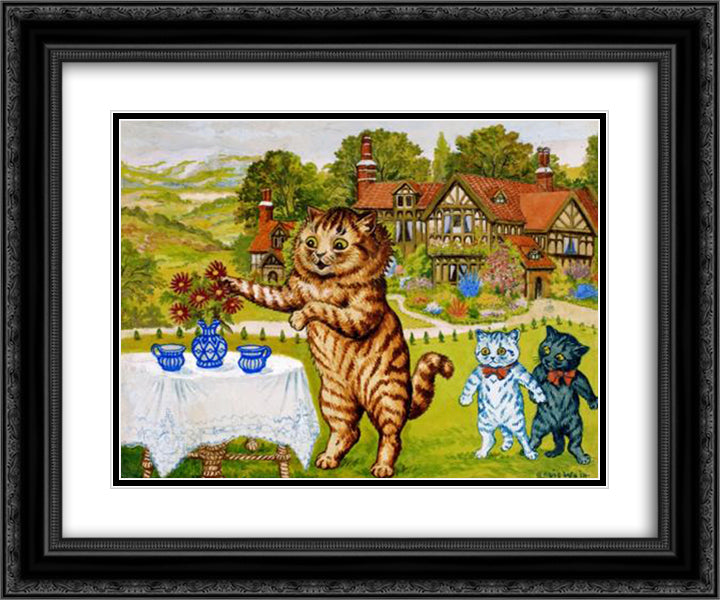 TWO JUGS OF MILK 24x20 Black Ornate Wood Framed Art Print Poster with Double Matting by Wain, Louis