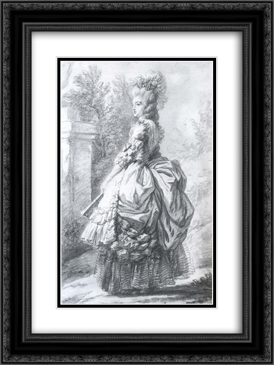 Marie Antoinette walking in a garden 18x24 Black Ornate Wood Framed Art Print Poster with Double Matting by Vigee Le Brun, Louise Elisabeth