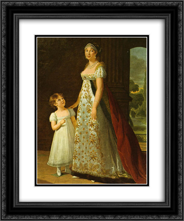 Portrait of Caroline Murat with her daughter, Letizia 20x24 Black Ornate Wood Framed Art Print Poster with Double Matting by Vigee Le Brun, Louise Elisabeth