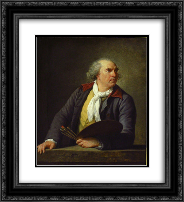 Portrait of Hubert Robert 20x22 Black Ornate Wood Framed Art Print Poster with Double Matting by Vigee Le Brun, Louise Elisabeth