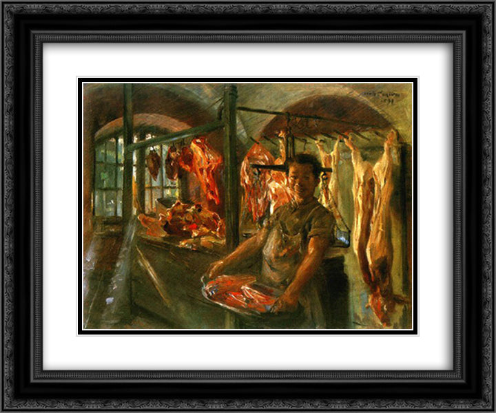 Butcher Shop 24x20 Black Ornate Wood Framed Art Print Poster with Double Matting by Corinth, Lovis