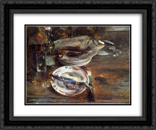 Cat's Breakfast 24x20 Black Ornate Wood Framed Art Print Poster with Double Matting by Corinth, Lovis