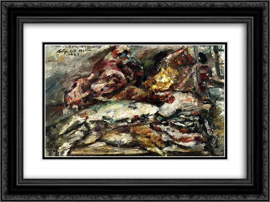 Meat and Fish at Hiller's Berlin 24x18 Black Ornate Wood Framed Art Print Poster with Double Matting by Corinth, Lovis