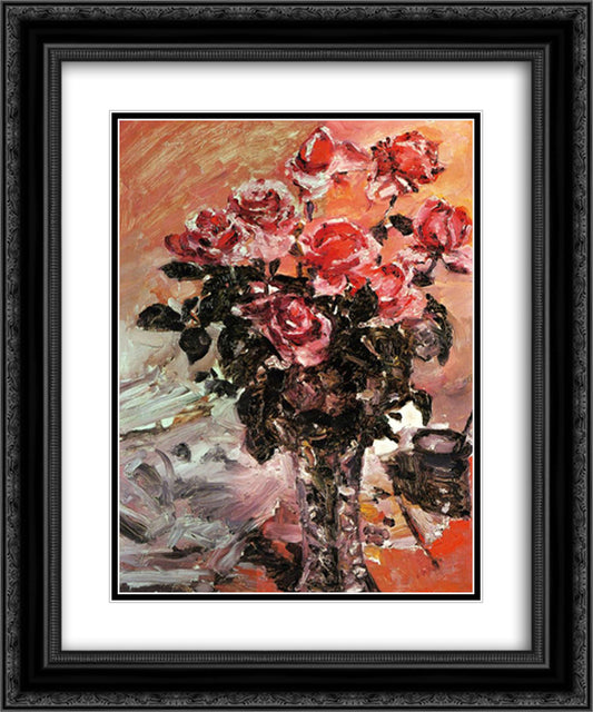 Pink Roses 20x24 Black Ornate Wood Framed Art Print Poster with Double Matting by Corinth, Lovis