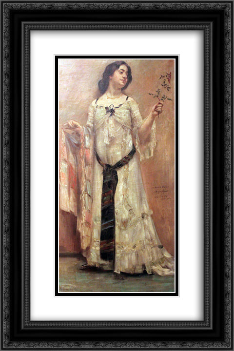 Portrait of Charlotte Berend in white dress 16x24 Black Ornate Wood Framed Art Print Poster with Double Matting by Corinth, Lovis