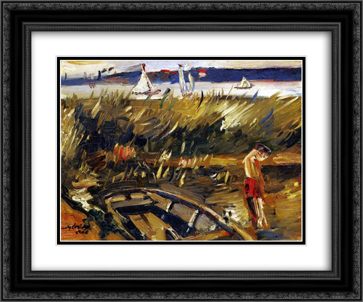Punt in the Reeds at Muritzsee 24x20 Black Ornate Wood Framed Art Print Poster with Double Matting by Corinth, Lovis