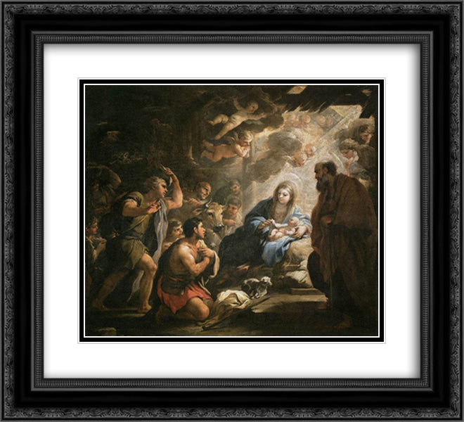 Adoration of the Shepherds 22x20 Black Ornate Wood Framed Art Print Poster with Double Matting by Giordano, Luca