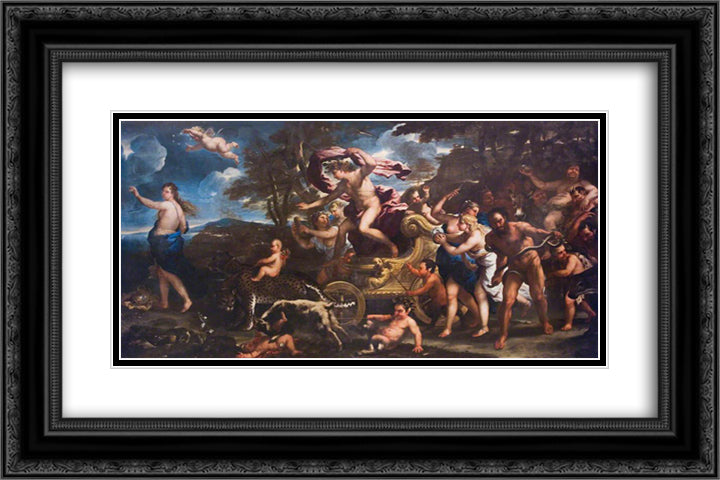 Bacchus and Ariadne 24x16 Black Ornate Wood Framed Art Print Poster with Double Matting by Giordano, Luca