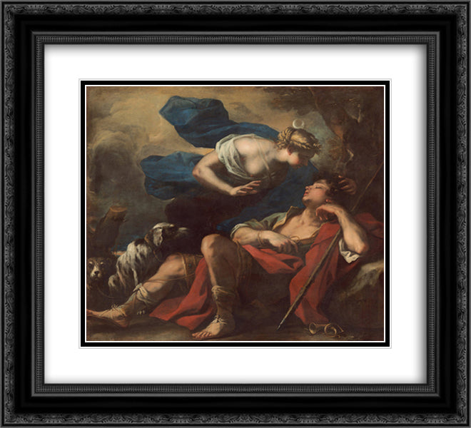 Diana and Endymion 22x20 Black Ornate Wood Framed Art Print Poster with Double Matting by Giordano, Luca