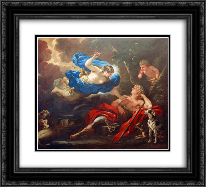 Diana and Endymion 22x20 Black Ornate Wood Framed Art Print Poster with Double Matting by Giordano, Luca