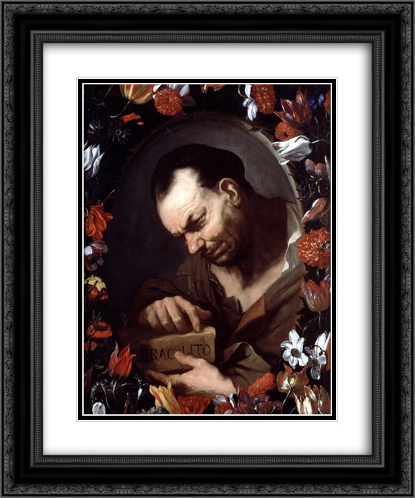Heraclitus and Democritus. Left Panel 20x24 Black Ornate Wood Framed Art Print Poster with Double Matting by Giordano, Luca