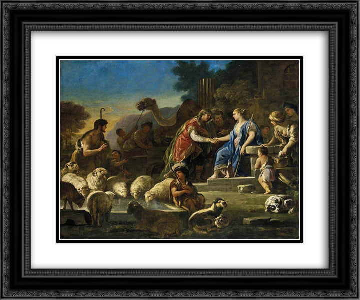 Jacob and Rachel at the Well 24x20 Black Ornate Wood Framed Art Print Poster with Double Matting by Giordano, Luca