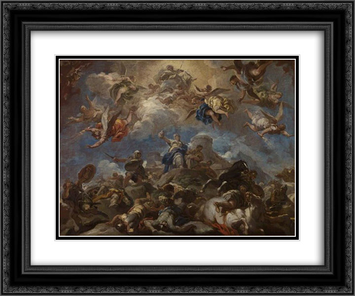 Judith Displaying the Head of Holofernes 24x20 Black Ornate Wood Framed Art Print Poster with Double Matting by Giordano, Luca