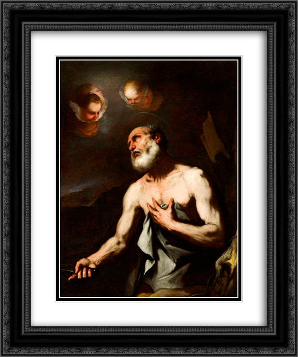 Martyrdom of Saint Bartolomeo 20x24 Black Ornate Wood Framed Art Print Poster with Double Matting by Giordano, Luca