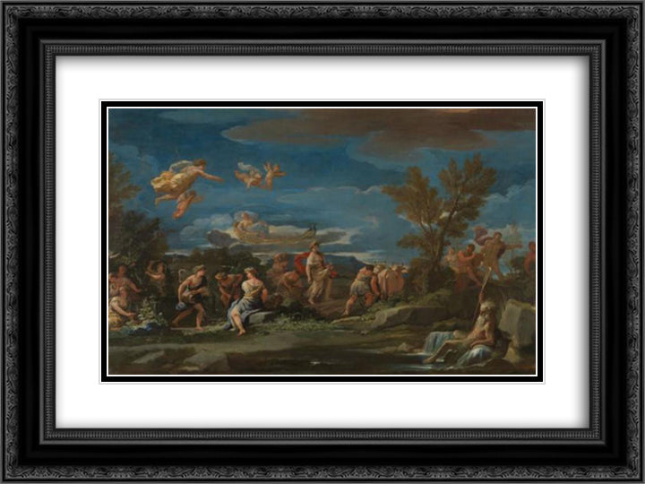 Mythological Scene of Agriculture 24x18 Black Ornate Wood Framed Art Print Poster with Double Matting by Giordano, Luca