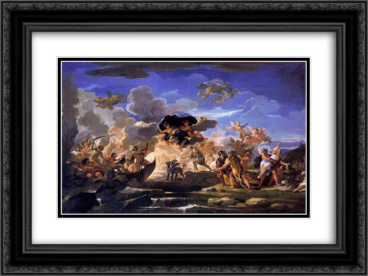 Mythological Scene with the Rape of Proserpine 24x18 Black Ornate Wood Framed Art Print Poster with Double Matting by Giordano, Luca