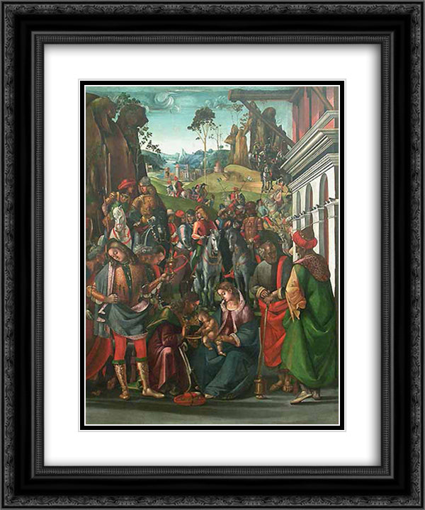 Adoration of the Magi 20x24 Black Ornate Wood Framed Art Print Poster with Double Matting by Signorelli, Luca