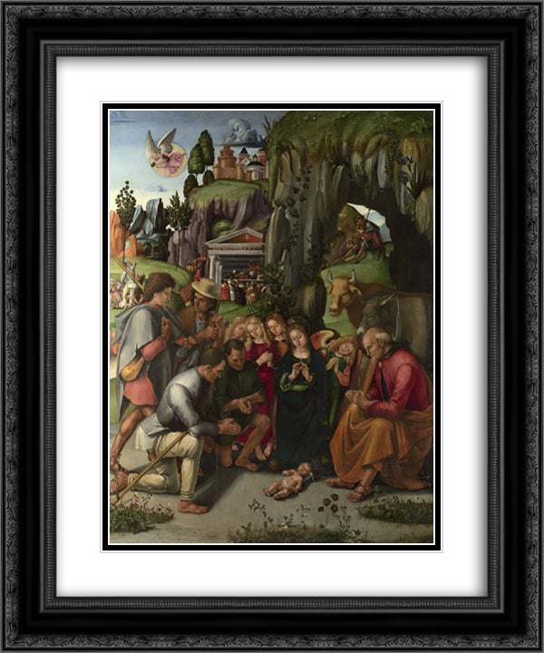 Adoration of the Shepherds 20x24 Black Ornate Wood Framed Art Print Poster with Double Matting by Signorelli, Luca