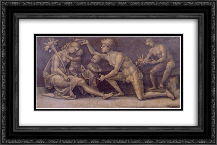 Allegory of Fecundity and Abundance 24x16 Black Ornate Wood Framed Art Print Poster with Double Matting by Signorelli, Luca