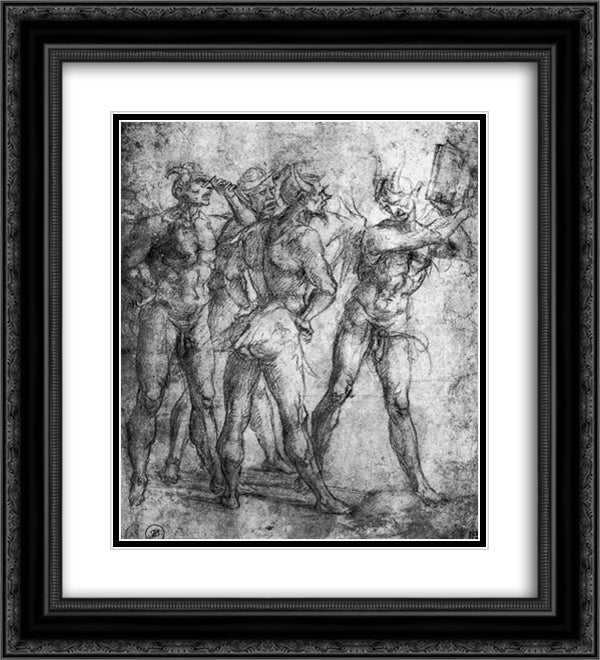 Four Demons with a Book 20x22 Black Ornate Wood Framed Art Print Poster with Double Matting by Signorelli, Luca