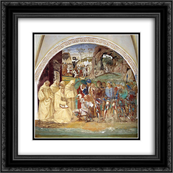 Life of St. Benedict. Benedict Discovers Totila's Deceit 20x20 Black Ornate Wood Framed Art Print Poster with Double Matting by Signorelli, Luca