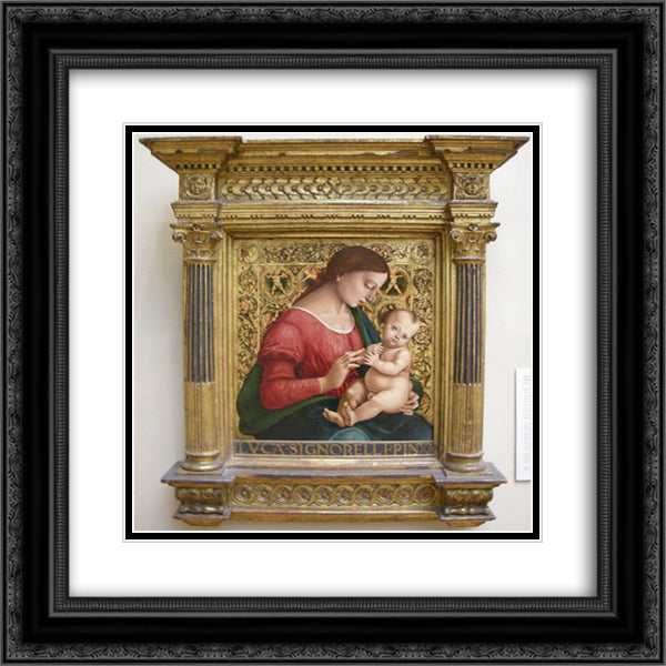 Madonna and Child 20x20 Black Ornate Wood Framed Art Print Poster with Double Matting by Signorelli, Luca