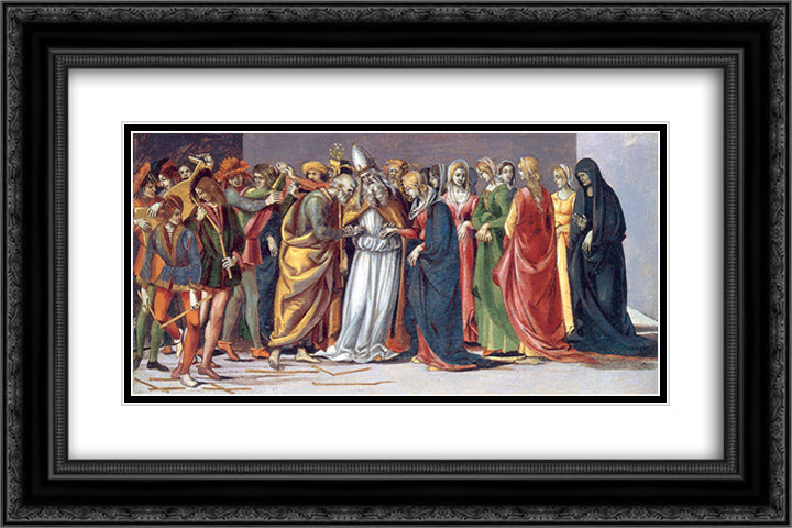 Marriage of the Virgin 24x16 Black Ornate Wood Framed Art Print Poster with Double Matting by Signorelli, Luca