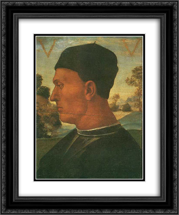 Portrait of Vitellozzo Vitelli 20x24 Black Ornate Wood Framed Art Print Poster with Double Matting by Signorelli, Luca