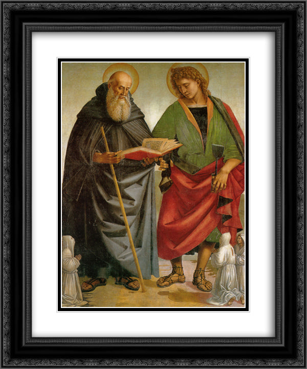 Saints Eligius and Antonio 20x24 Black Ornate Wood Framed Art Print Poster with Double Matting by Signorelli, Luca