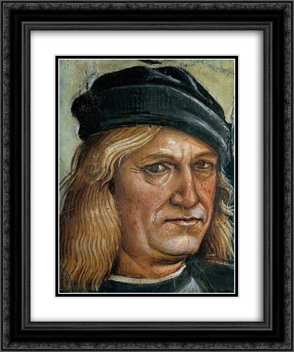 Self-portrait (detail from The Preaching and Acts of the Antichrist) 20x24 Black Ornate Wood Framed Art Print Poster with Double Matting by Signorelli, Luca