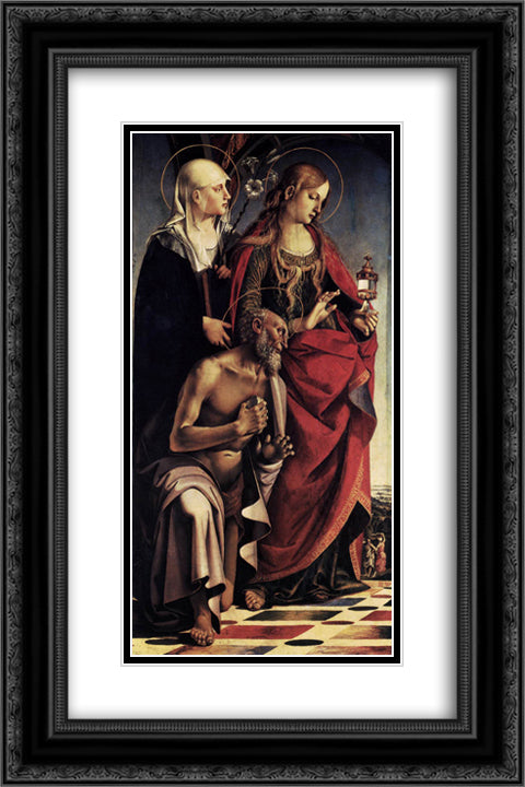 St. Augustine Altarpiece (left wing) 16x24 Black Ornate Wood Framed Art Print Poster with Double Matting by Signorelli, Luca