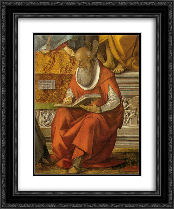 St. Jerome (detail from Virgin Enthroned with Saints) 20x24 Black Ornate Wood Framed Art Print Poster with Double Matting by Signorelli, Luca