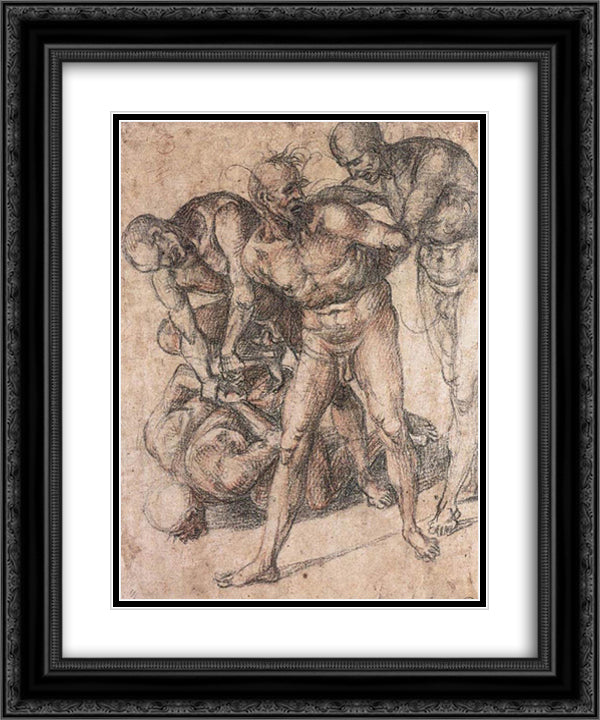 Study of Nudes 20x24 Black Ornate Wood Framed Art Print Poster with Double Matting by Signorelli, Luca