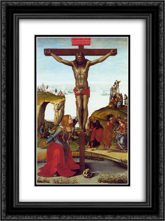 The Crucifixion with St. Mary Magdalen 18x24 Black Ornate Wood Framed Art Print Poster with Double Matting by Signorelli, Luca