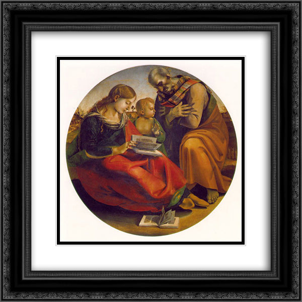 The Holy Family 20x20 Black Ornate Wood Framed Art Print Poster with Double Matting by Signorelli, Luca