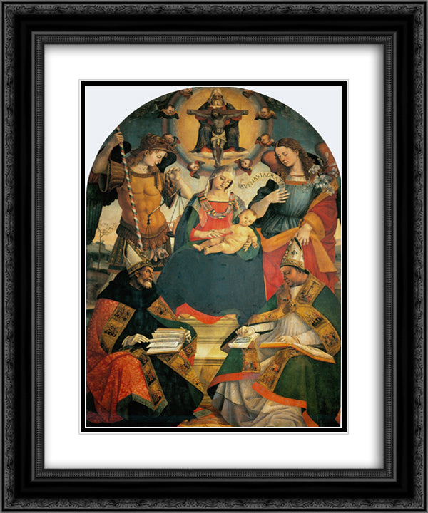The Trinity, the Virgin and Two Saints 20x24 Black Ornate Wood Framed Art Print Poster with Double Matting by Signorelli, Luca