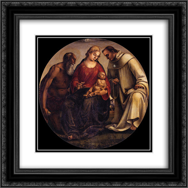 Virgin and Child with Sts Jerome and Bernard of Clairvaux 20x20 Black Ornate Wood Framed Art Print Poster with Double Matting by Signorelli, Luca