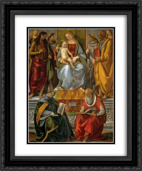 Virgin Enthroned with Saints 20x24 Black Ornate Wood Framed Art Print Poster with Double Matting by Signorelli, Luca